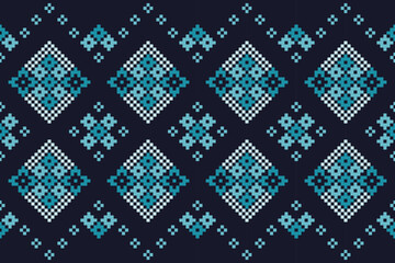 A seamless pixel art pattern inspired by traditional ethnic textiles. Featuring geometric motifs and intricate symmetrical designs, perfect for fashion, fabric prints, digital backgrounds, and decorat