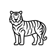 Tiger Outline Vector Icon on White Background | Head Face Wildlife Illustration 