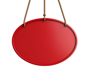 Minimal Red Oval Hanging Sign with Rope – 3D Rendered Advertising Element PNG