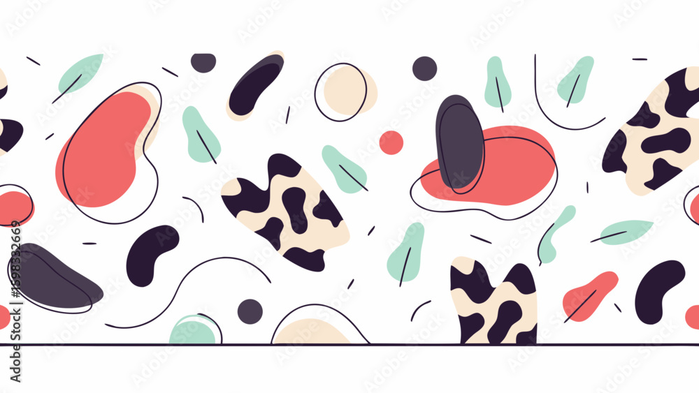 Poster colorful abstract pattern featuring playful shapes and vibrant colors for modern design aesthetics.