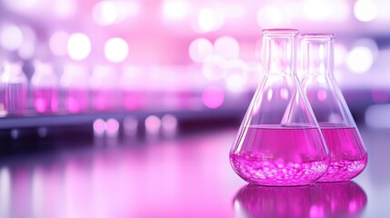 Laboratory Beakers with Pink Liquid in Scientific Research Setting