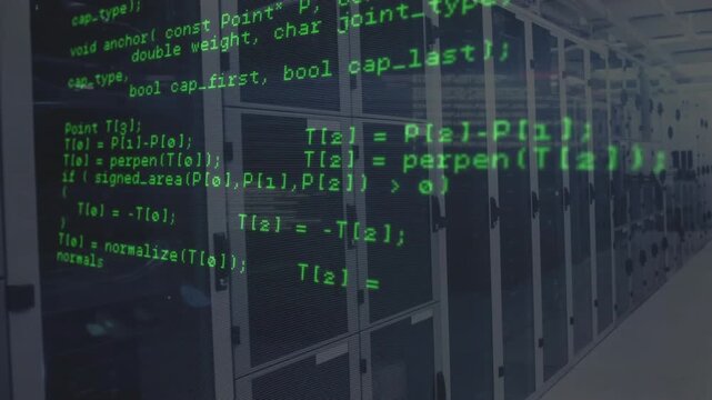 Frame-triggered green C++ overlay scrolling across racks showing network requests and geometry ops