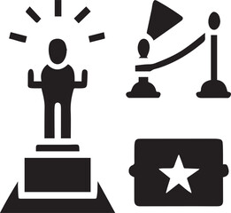 11.Award ceremony icons trophy, Oscar statue, red carpet, spotlight icons