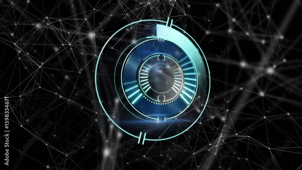 Poster on start central circle ui rotating inner ring and sweeping outer arc illustrating network activity