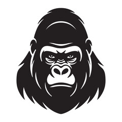 Bold gorilla head silhouette vector illustration in black and white, powerful animal mascot design © Shahinur