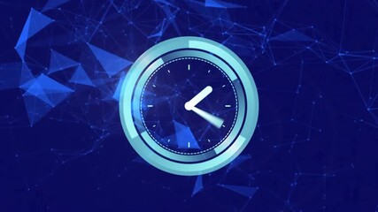 Turquoise arc forming and spinning, expanding ring and emerging clock sweeping hands tracking time - Powered by Adobe