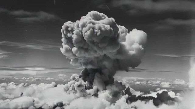 Extensive scary nuclear explosion in outdoor, mushroom cloud