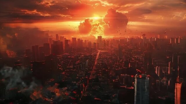 Extensive scary nuclear explosion in outdoor, mushroom cloud