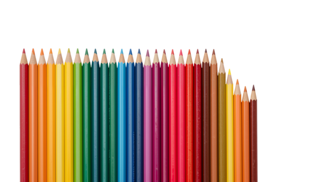 Vibrant Sharpened Colored Pencils with Copy Space, Perfect for Text and Design Use. Isolated on Transparent Background. Generative Ai