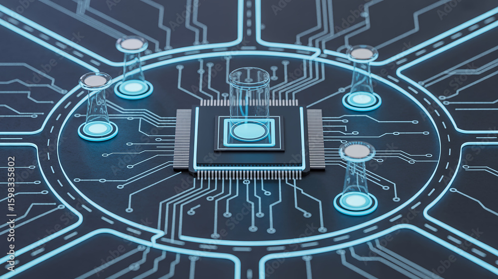 Aufkleber technological schematic: a highly detailed and stylized depiction of a central processing unit (cpu)