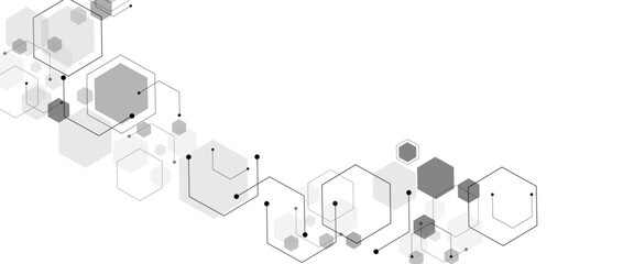 Technology black hexagon diagram concept. Geometric abstract background with simple hexagonal elements.