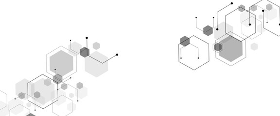 Technology black hexagon diagram concept. Geometric abstract background with simple hexagonal elements.