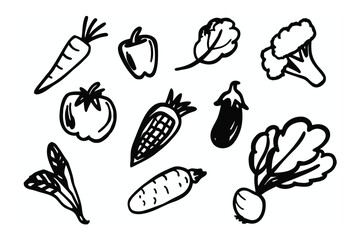 Delicious Hand-Drawn Vegetables: A delightful hand-drawn illustration featuring a variety of fresh vegetables, perfect for healthy eating concepts.