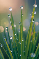 water drops on a green leaf