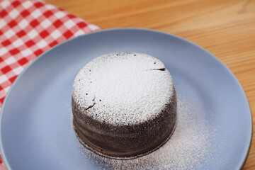 Homemade Rich and Moist Mini Molten Chocolate Cake Sprinkled with Icing Sugar