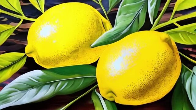 Lemon with leaves for celebration holiday sukkot, abstract vivid composition consists of background