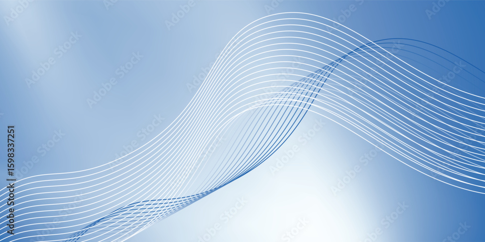 Poster abstract blue gradient background with shining lines waves. minimalist background