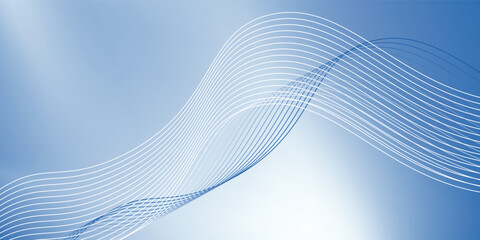 Abstract blue gradient background with shining lines waves. Minimalist background