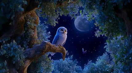 A small owl perched on a branch at night.