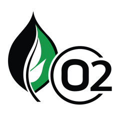 Obraz premium Black and green leaf symbol with O2 text white
