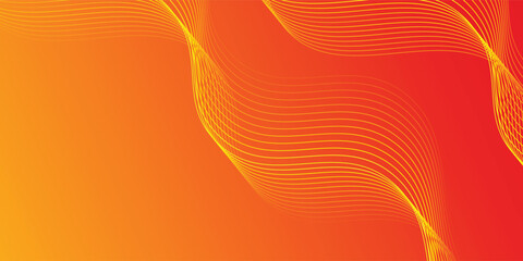 Soft gradient red, orange and yellow background with shining lines waves.