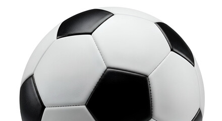 Close-up shows Soccer Ball with Black and White Panels on Dark Background