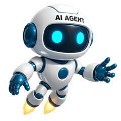 Artificial intelligence robot character – happy 3D chatbot icon isolated on white. Funny tech bot, trendy assistant, GPT mascot for support services