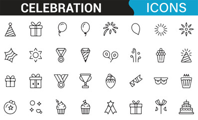 Collection of gift, party, and decoration icons for events and celebrations