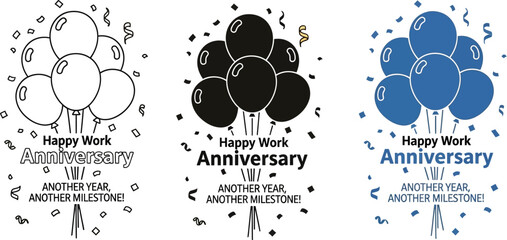 Happy work anniversary balloons and confetti celebration vector graphic