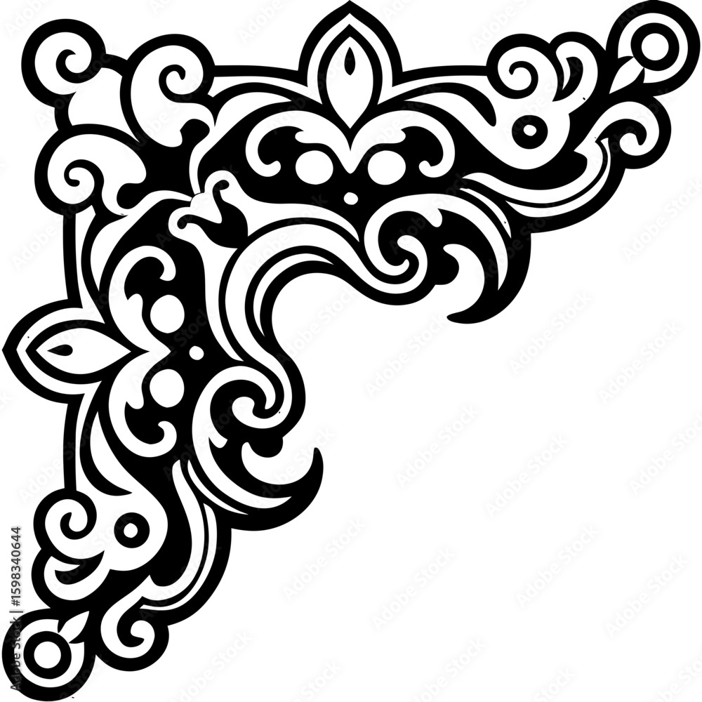 Poster ornate corner flourish design element with swirls and curved lines, perfect for adding a touch of el