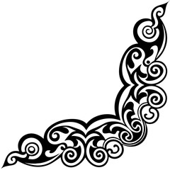 Fototapeta premium Elegant corner flourish element with swirling, decorative shapes in a bold, stylized design suitable for invitations and ornate embellishments