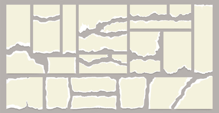 Grunge style notebook page, torn retro paper banner and ripped newspaper strip collage for corporate business. Scrap text message background with uneven texture and realistic shadow. Sticky note tape.