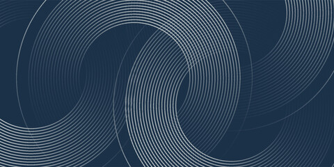 Elegant abstract golden geometric lines on dark blue background. Glowing gold circle lines pattern.