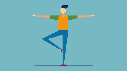 A man standing on one leg with his arms stretched out symbolizing balance and concentration.. Vector illustration
