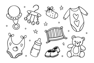 Newborn Essentials Illustrated: A charming illustration showcasing the delightful essentials for a newborn baby, perfect for welcoming a little one into the world. 