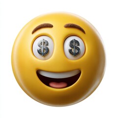 Fototapeta premium A yellow emoji face with dollar signs in its eyes isolated on white background