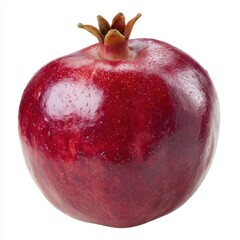 A vibrant pomegranate is isolated on white background, showcasing its rich color