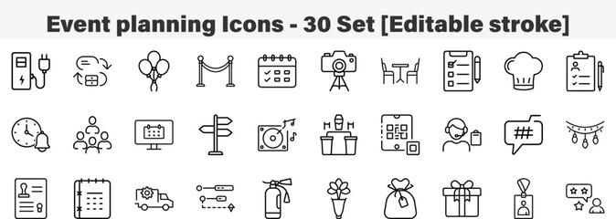 Event Planning and Management Outline Icon Set