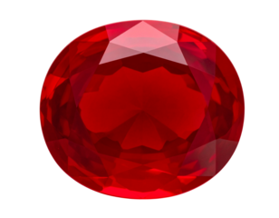 Top-Down View of Oval Ruby with Smooth Edges and Light Reflection – Elegant Gemstone PNG