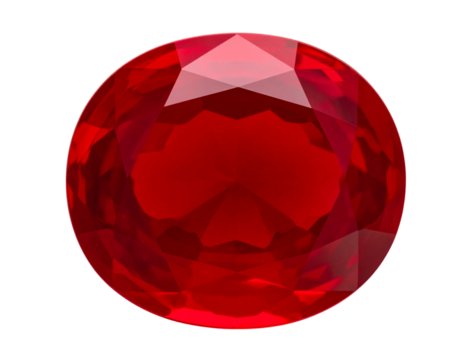 Top-Down View of Oval Ruby with Smooth Edges and Light Reflection – Elegant Gemstone PNG