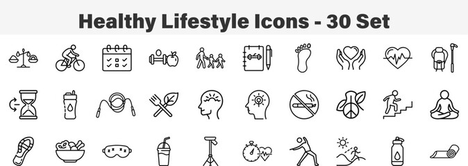 Healthy Lifestyle and Wellness Outline Icon Set