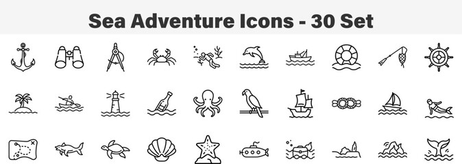 Sea Adventure and Nautical Themed Vector Icons