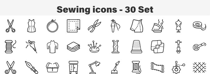 Sewing and Tailoring Craft Line Icon Set