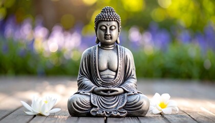 Buddha statue in tranquil garden setting
