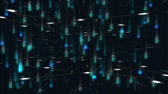 When binary digits and blocks appearing in frame accelerating down illustrating data tunnel flow