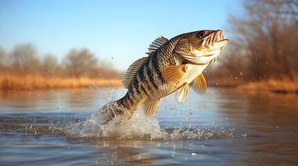 Fototapeta premium A large fish leaps out of the water.
