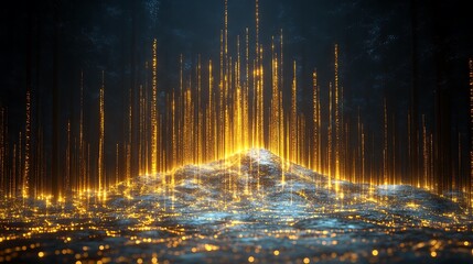 Golden light structures form a digital landscape.
