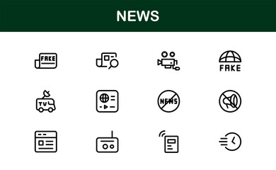 News insights delivered through minimalist clarity. Modern News line icon collection of 60 vector journalism, press, broadcast, headline, update glyphs