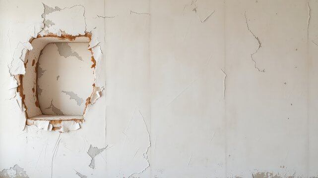 Aged Interior Wall Texture with Peeling Paint and a Recessed Niche, Revealing Sublayers of Structure