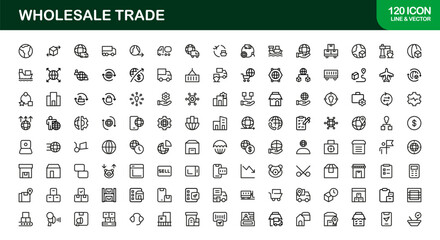 Wholesale Trade Business Supply Chain Distribution – Modern Professional Vector Line Icon Set, Minimal Scalable Symbols, Editable Stroke Assets